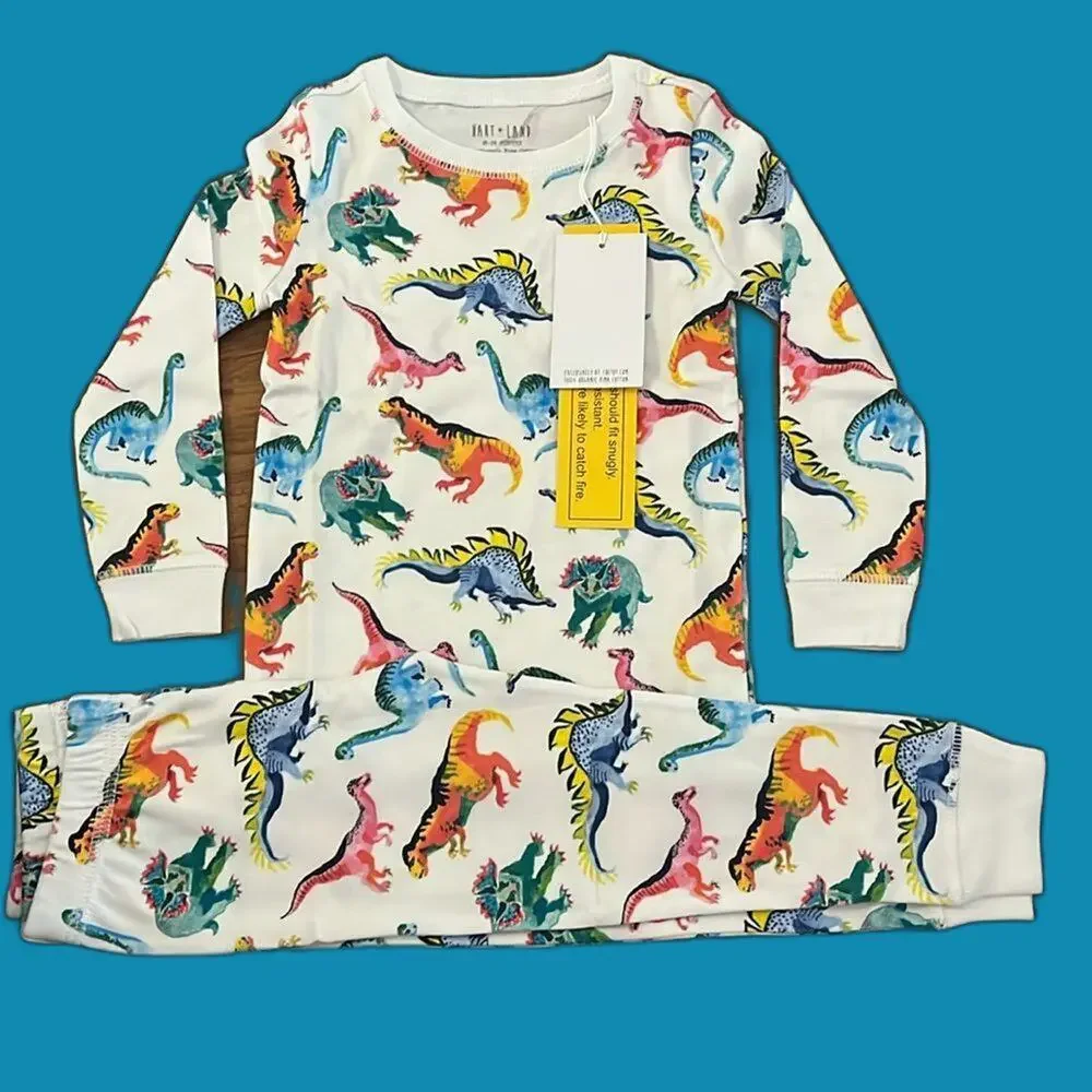 Hart+Land Dinos Patterned Organic Pima Cotton Kids Pajama Set 2T